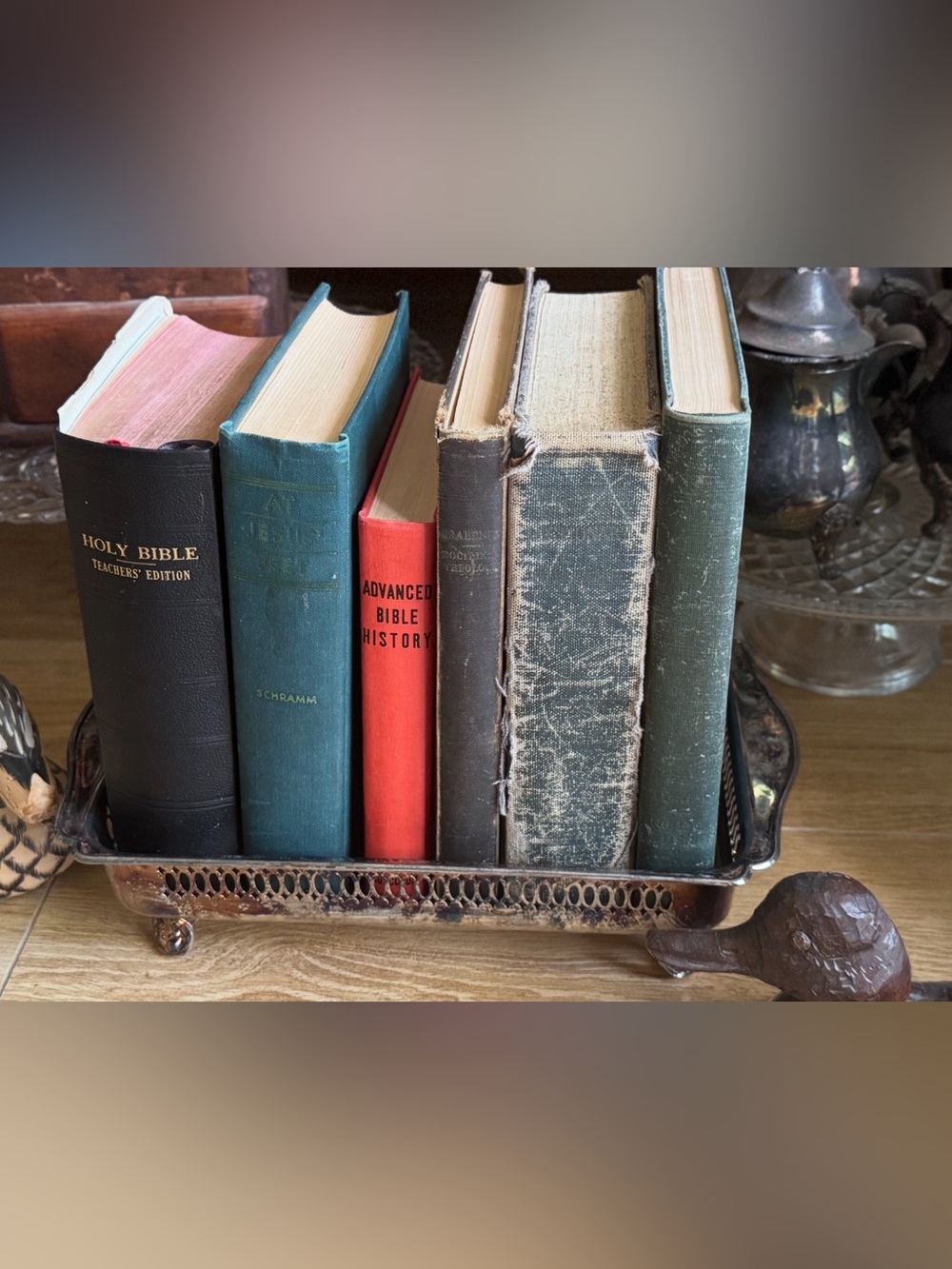 Vintage Red 'Advanced Bible History' Book with Teal & Black Neighbors